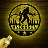 Custom Sasquatch Fishing Metal Sign - Bigfoot Mountain Yard Art Personalized Metal Yeti Sign Outdoor Bigfoot Yard Decor