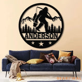 Custom Sasquatch Fishing Metal Sign - Bigfoot Mountain Yard Art Personalized Metal Yeti Sign Outdoor Bigfoot Yard Decor