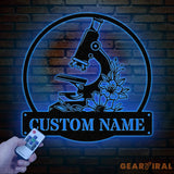 Custom Scientist Microscope Metal Wall Art LED Light Personalized Biologist Name Sign Lab Tech Decoration Gift For Lab