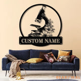 Custom Scientist Microscope Metal Wall Art LED Light Personalized Biologist Name Sign Lab Tech Decoration Gift For Lab