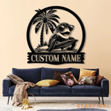 Custom Sea Turtle Surfing Metal Sign With Led Lights Personalized Beach Sign Family Name Sign Outdoor Name Sign Wedding