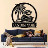 Custom Sea Turtle Surfing Metal Sign With Led Lights Personalized Beach Sign Family Name Sign Outdoor Name Sign Wedding