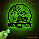 Custom Sea Turtle Surfing Metal Sign With Led Lights Personalized Beach Sign Family Name Sign Outdoor Name Sign Wedding