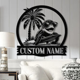 Custom Sea Turtle Surfing Metal Sign With Led Lights Personalized Beach Sign Family Name Sign Outdoor Name Sign Wedding