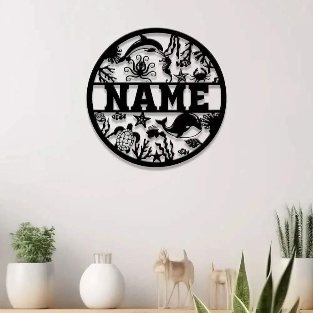 Custom Sealife Animals Name Sign Metal Ocean Sign Ocean Themed Metal Wall Art Ocean Nursery Decor Sealife Name Sign
