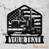 Custom Semi Truck Driver US Flag Metal Wall Art LED Light Personalized Trucker Name Sign Man Cave Decor
