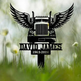 Custom Semi Truck with Wings Memorial Plaque Personalized Trucker Memorial Metal Stake Trucker Name Sign Sympathy Sign
