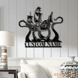 Custom Ship Octopus Metal Wall Art with LED Light – Personalized Kraken Octopus Name Sign – Ocean Sea Monster