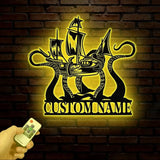 Custom Ship Octopus Metal Wall Art with LED Light – Personalized Kraken Octopus Name Sign – Ocean Sea Monster