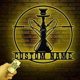 Custom Shisha Hookah Metal Wall Art with LED Light - Personalized Smoke Shop Name Sign - Home Decor & Hookah Shop