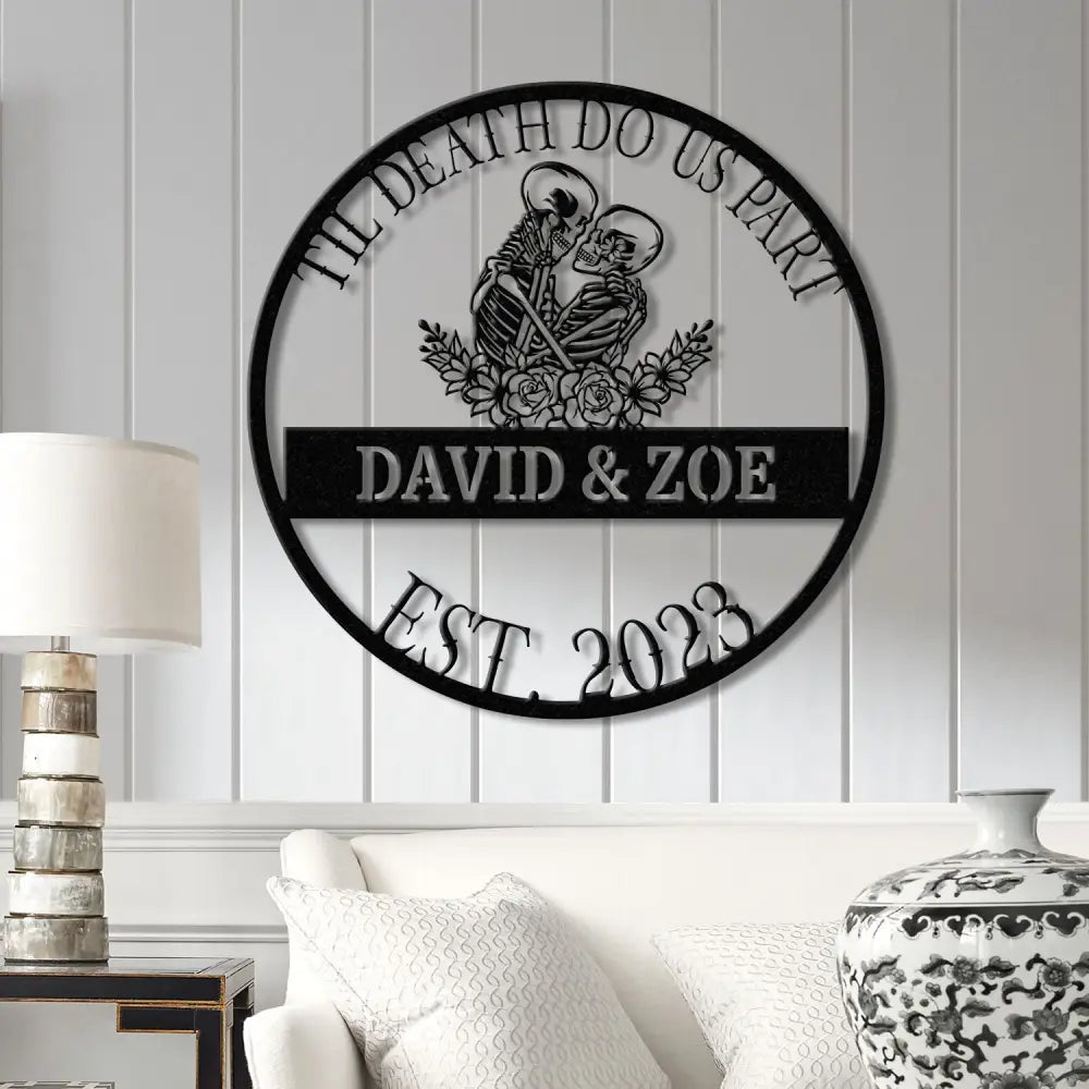 Custom Skeleton Couple Kissing Metal Wall Art with LED Light Gothic Home Decor Skull Lover Gift Halloween or