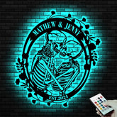 Custom Skeleton Couple Kissing with Roses Metal Wall Led Light - Skull Lover Gift - Gothic Home Decor - Wedding Gift