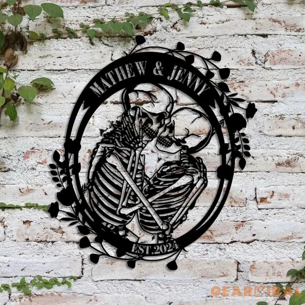 Custom Skeleton Couple Kissing with Roses Metal Wall Led Light - Skull Lover Gift - Gothic Home Decor - Wedding Gift