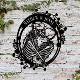 Custom Skeleton Couple Kissing with Roses Metal Wall Led Light - Skull Lover Gift - Gothic Home Decor - Wedding Gift