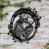 Custom Skeleton Couple Kissing with Roses Metal Wall Led Light - Skull Lover Gift - Gothic Home Decor - Wedding Gift