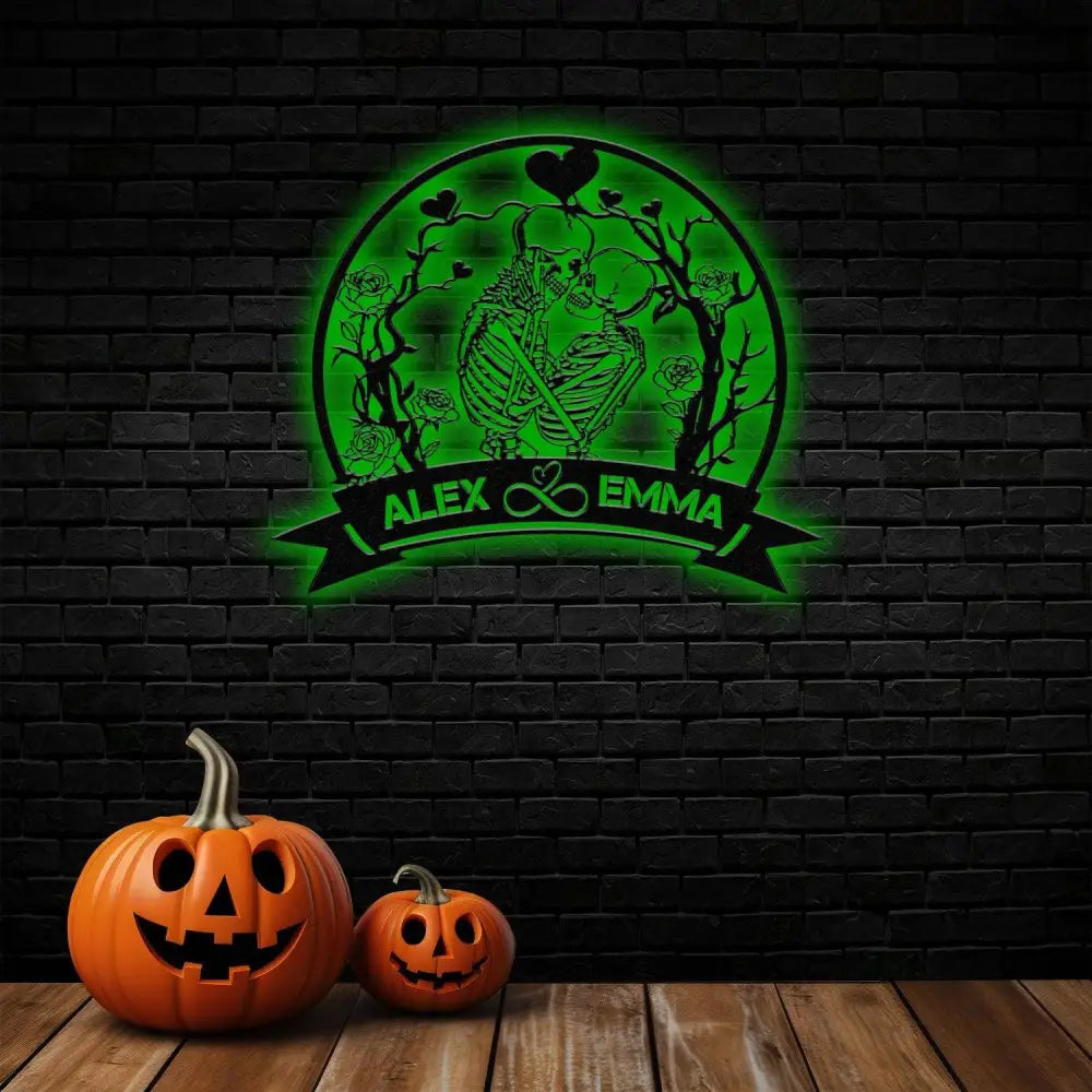 Custom Skeleton Couple Sign Skeleton Couple Metal Wall Art Led Light Skull Lover Gift Gothic Valentine Room Decor