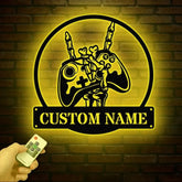 Custom Skeleton Gamer Metal Sign with Led Lights Rock On Game Metal Wall Art Game Room Decor Gamer Name Sign Video Game