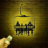 Custom Ski Lift Metal Sign with LED Light Personalized Ski Lift Name Wall Art Chairlift Decor & Snow Skiing Gift for