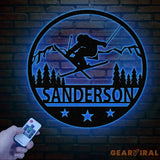 Custom Skiing Metal Sign with LED Lights - Personalized Ski Wall Art - Skier Gift & Monogram - Ski Home Decor & Snow
