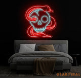 Custom Skull Head Neon Sign with Snake - Handmade Neon Light Art Personalized Wall Decor Aesthetic Gifts for Home or