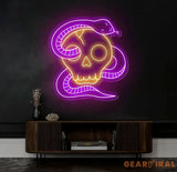 Custom Skull Head Neon Sign with Snake - Handmade Neon Light Art Personalized Wall Decor Aesthetic Gifts for Home or