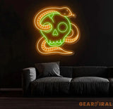 Custom Skull Head Neon Sign with Snake - Handmade Neon Light Art Personalized Wall Decor Aesthetic Gifts for Home or