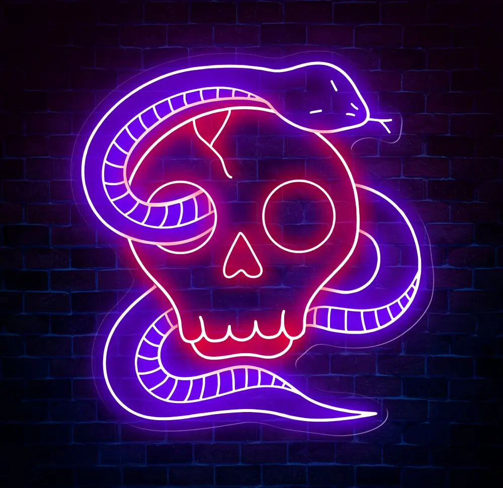 Custom Skull Head Neon Sign with Snake - Handmade Neon Light Art Personalized Wall Decor Aesthetic Gifts for Home or