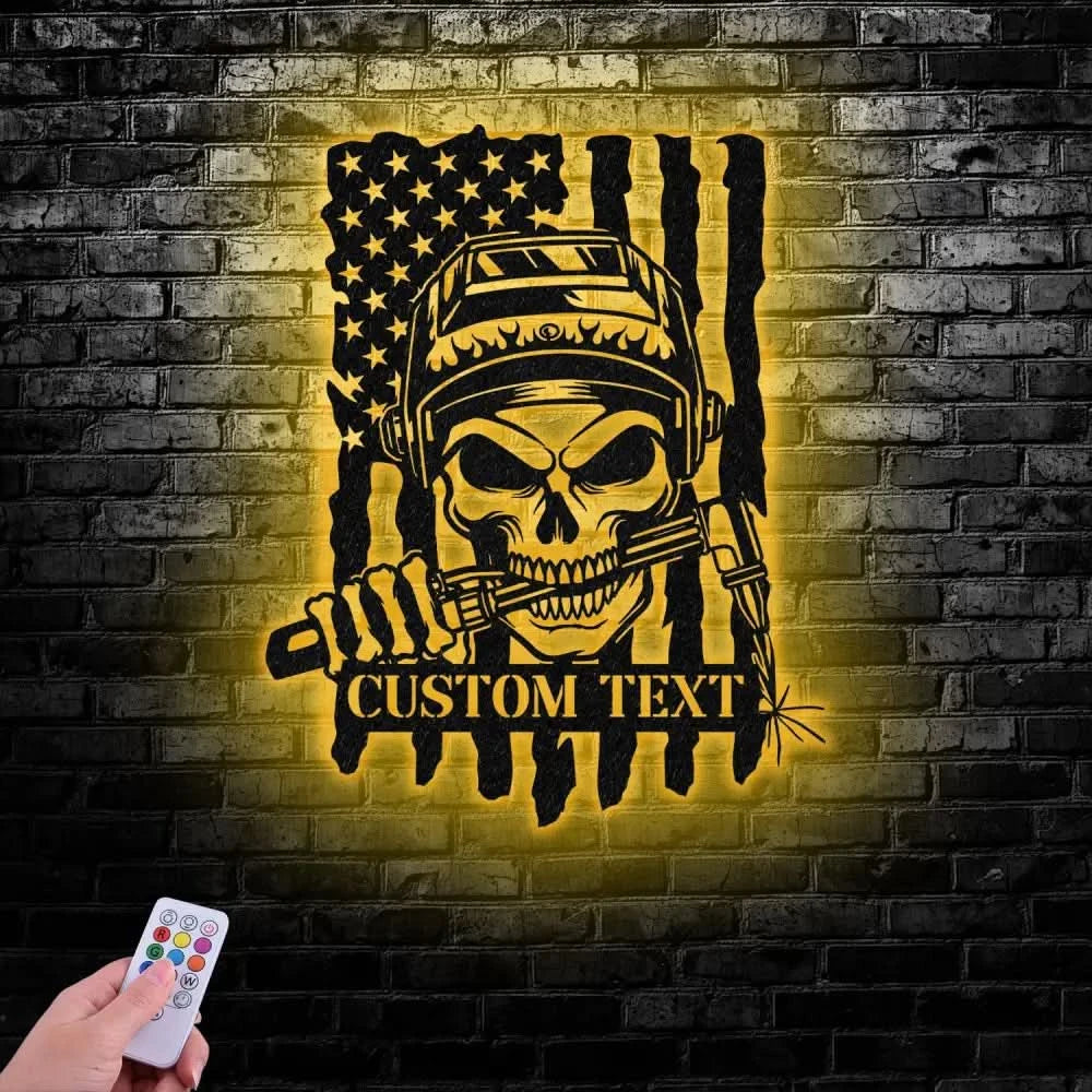 Custom Skull Welder Metal Sign with Led Light Welder Gifts Xmas Birthday Gift for Welder Dad - Gearviral