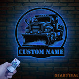 Custom Snow Plow Truck Metal Sign with LED Light Personalized Snow Plow Truck Wall Art Heavy Duty Equipment Sign Custom