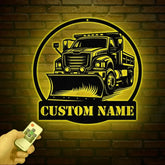 Custom Snow Plow Truck Metal Sign with LED Light Personalized Snow Plow Truck Wall Art Heavy Duty Equipment Sign Custom
