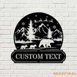 Custom Snowball Bear Family Name Sign Snowglobe Christmas Art Custom Family Name Seasonal Sign Custom Metal Art
