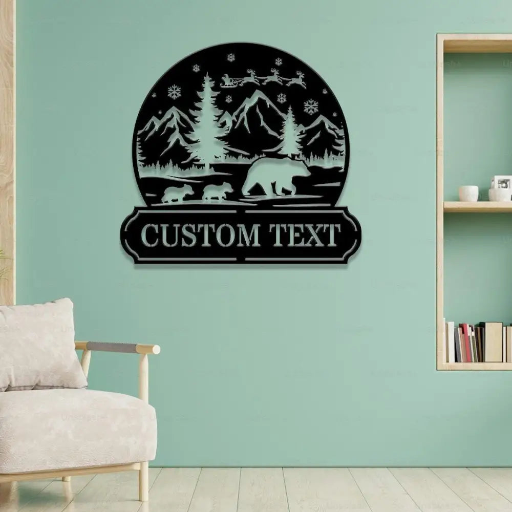 Custom Snowball Bear Family Name Sign Snowglobe Christmas Art Custom Family Name Seasonal Sign Custom Metal Art