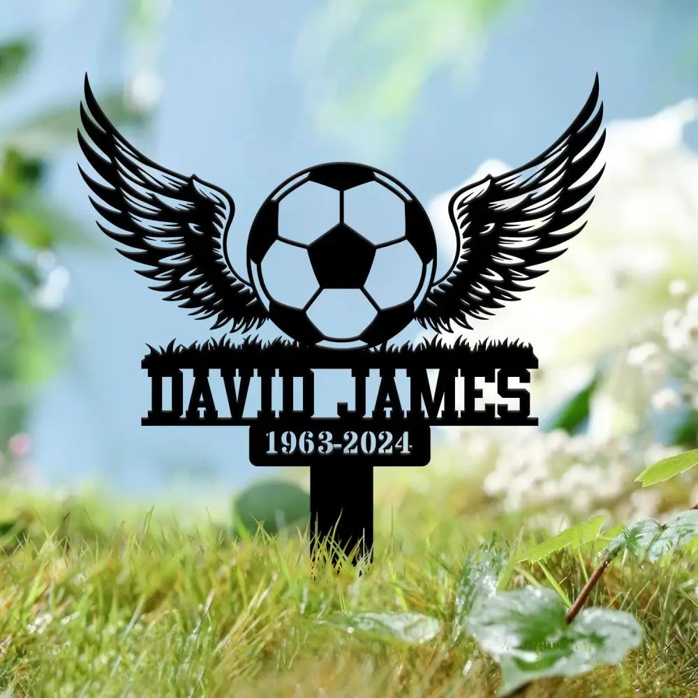 Custom Soccer Ball with Wings Memorial Plaque Stake Grave Markers Soccer Player Loss Sympathy Sign Remembrance Stake
