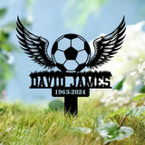 Custom Soccer Ball with Wings Memorial Plaque Stake Grave Markers Soccer Player Loss Sympathy Sign Remembrance Stake