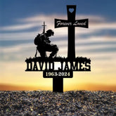 Custom Soldier Kneeling Metal Memorial Stake Personalized Veteran Army Grave Marker Name Sign Military Remembrance