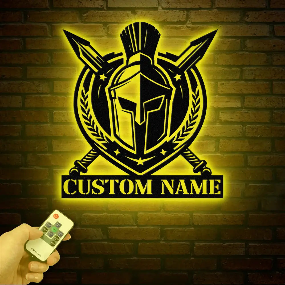 Custom Spartan Warrior Monogram Metal Wall Art with LED Lights Personalized Spartan Metal Sign Metal Spartan Wall Decor
