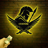 Custom Spartan Warrior Monogram Metal Wall Art with LED Lights Personalized Spartan Metal Sign Metal Spartan Wall Decor