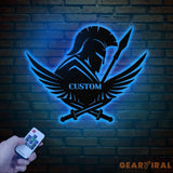 Custom Spartan Warrior Monogram Metal Wall Art with LED Lights Personalized Spartan Metal Sign Metal Spartan Wall Decor