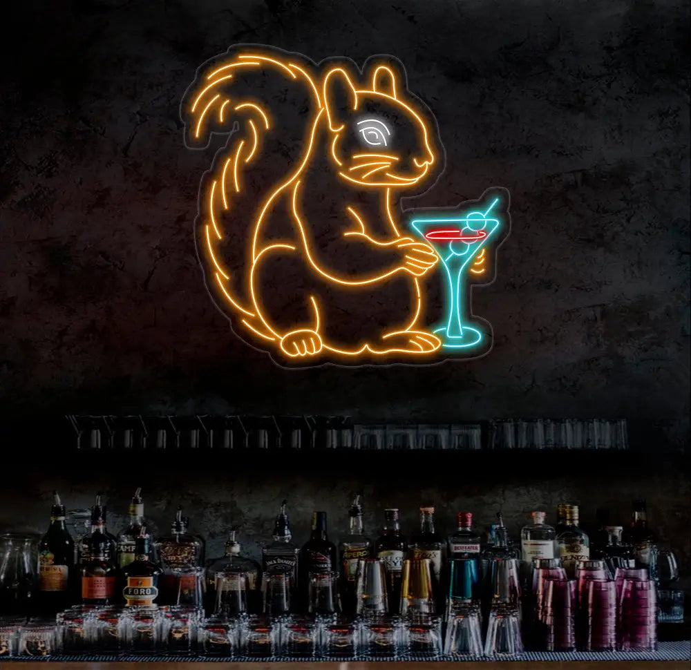 Custom Squirrel Drinking Martini Neon Sign Squirrel Drinking Martini Led Light Japan SquirrelLed Light Restaurant Neon