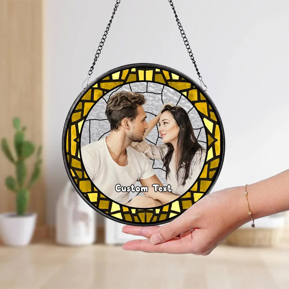 Custom Stained Glass Couples Portrait From Photo Personalized Window Hanging Suncatcher Couple Wedding Anniversary Gift