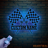 Custom Start Finish Racing Flag Metal Wall Art with LED Lights Personalized Checkered Flag Name Sign Home Decor & Race