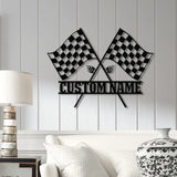 Custom Start Finish Racing Flag Metal Wall Art with LED Lights Personalized Checkered Flag Name Sign Home Decor & Race