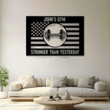 Custom Stronger Than Yesterday Gym US Flag Metal Sign Powerlifting Metal Wall Art Personalized Home Gym Sign Fitness