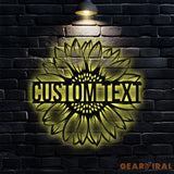 Custom Sunflower Metal Family Name LED Sign - Personalized Monogram Wall Art - Last Name Initial Hanging - Perfect