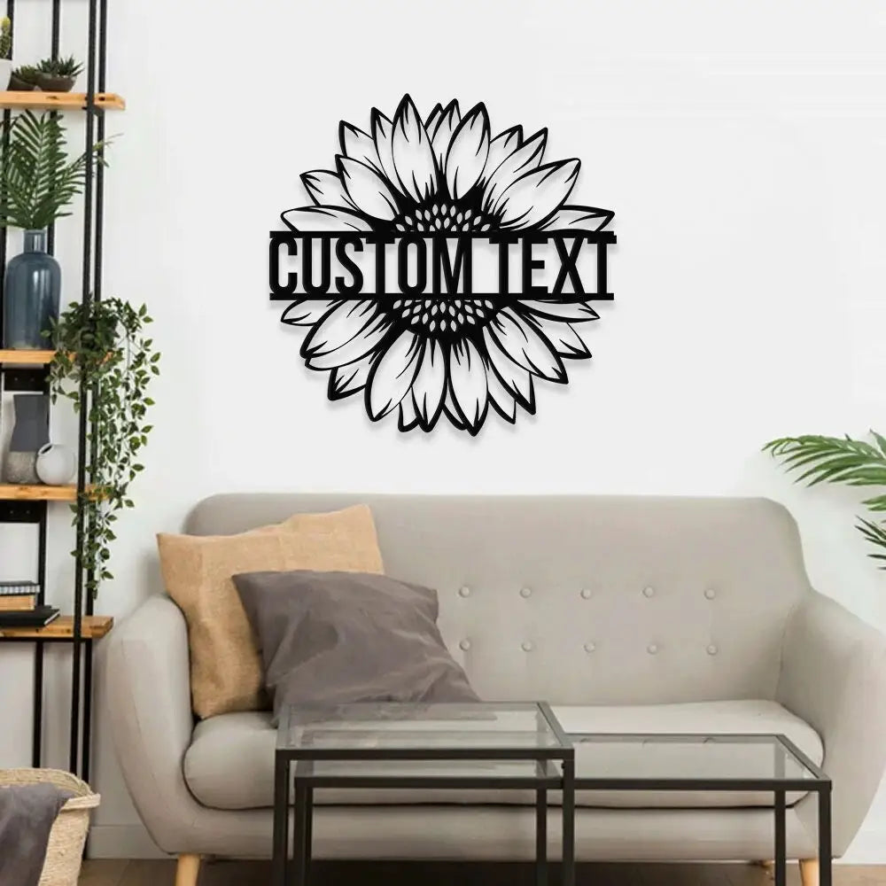 Custom Sunflower Metal Family Name LED Sign - Personalized Monogram Wall Art - Last Name Initial Hanging - Perfect