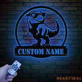 Custom T-Rex Dinosaur Metal Wall Art with LED Lights Personalized Dinosaur Name Sign Tyrannosaurus Room Decor for Boys