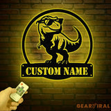 Custom T-Rex Dinosaur Metal Wall Art with LED Lights Personalized Dinosaur Name Sign Tyrannosaurus Room Decor for Boys