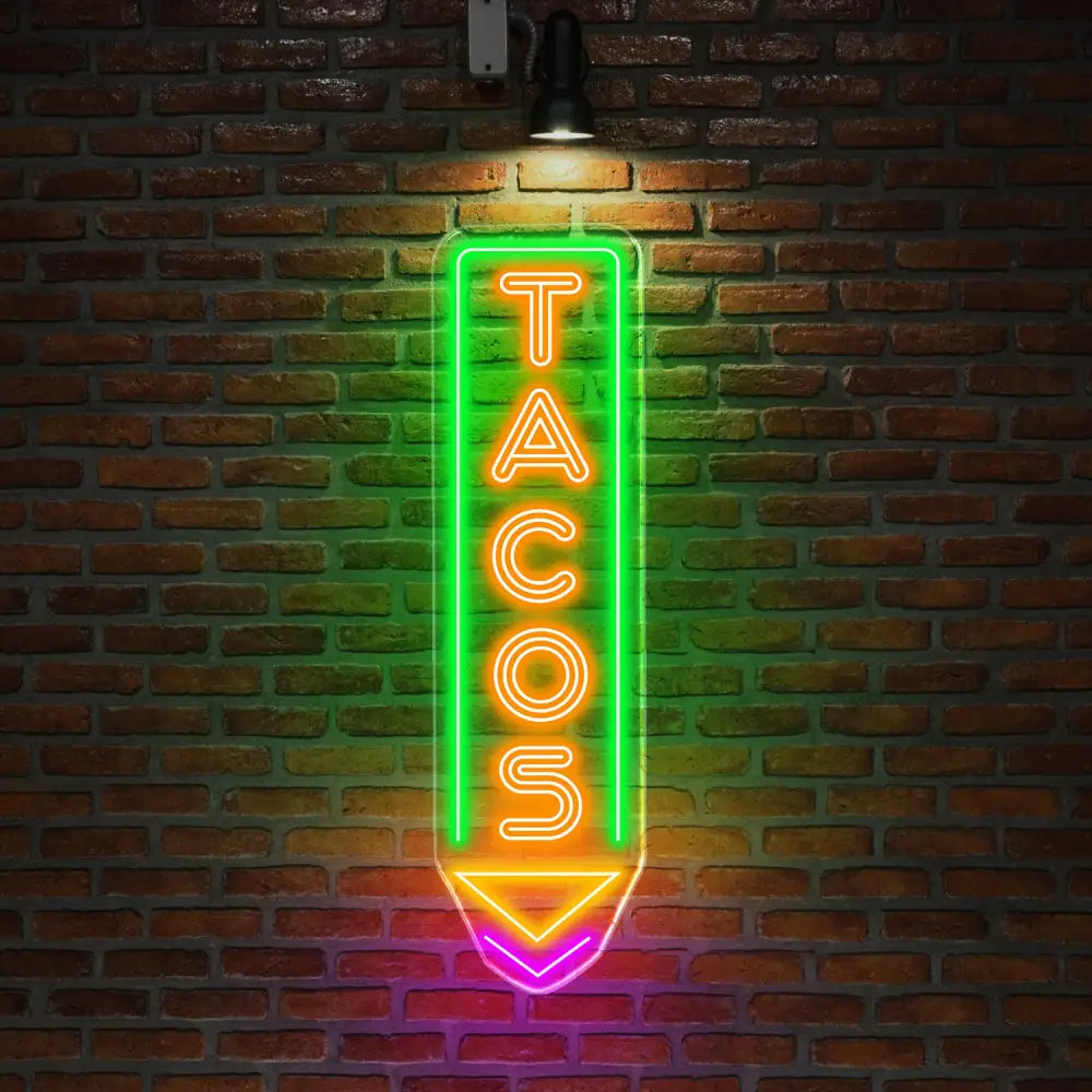 Custom Tacos Neon Sign LED Tacos Shop Wall Decor Vertical LED Light for Restaurant Mexican Food Wall Art Taco Bar Neon