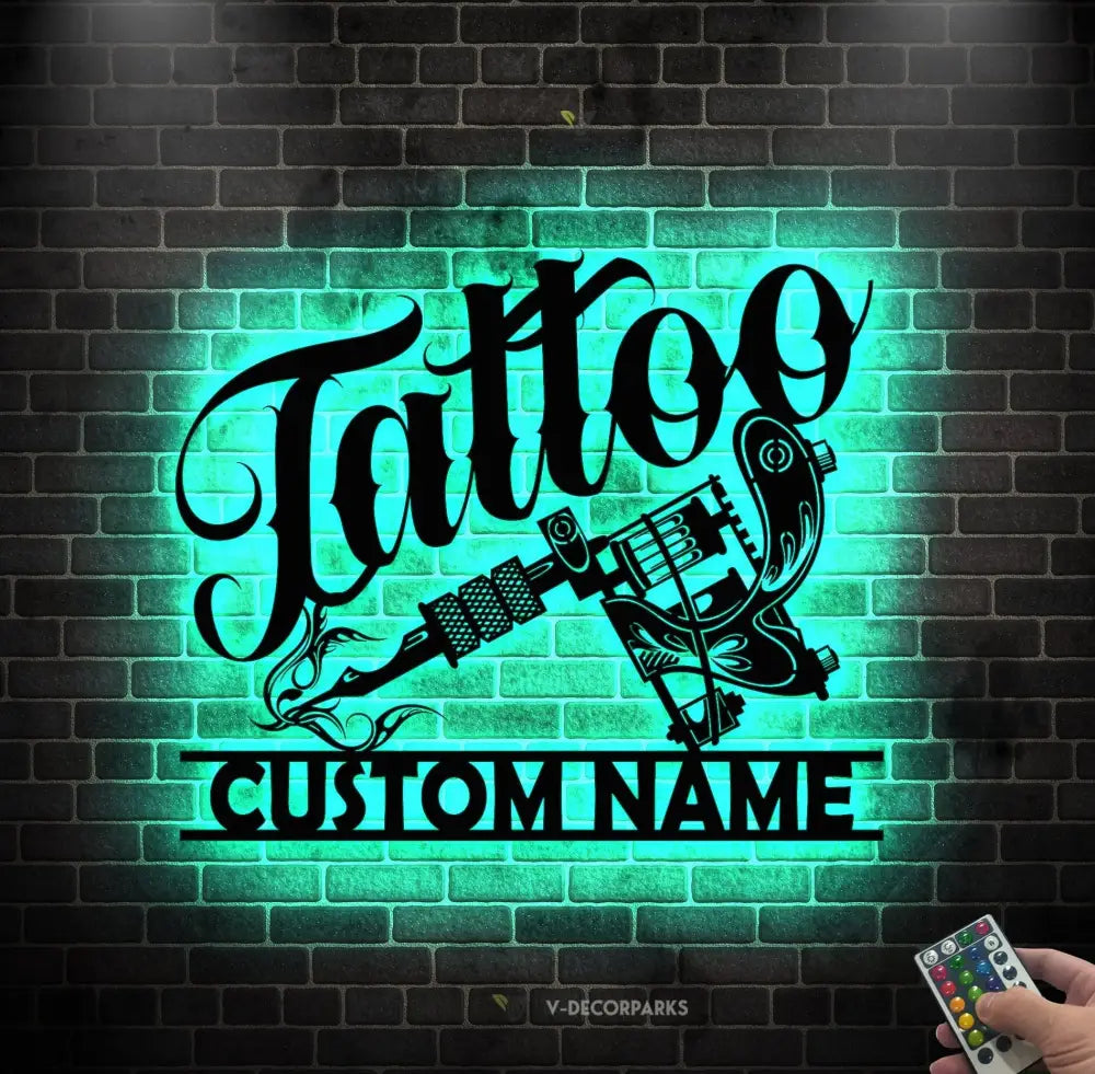 Custom Tattoo Artist Metal Wall Art LED Light Personalized Tattoo Studio Name Sign Home Decor Machine Shop Decor Ink
