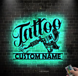 Custom Tattoo Artist Metal Wall Art LED Light Personalized Tattoo Studio Name Sign Home Decor Machine Shop Decor Ink
